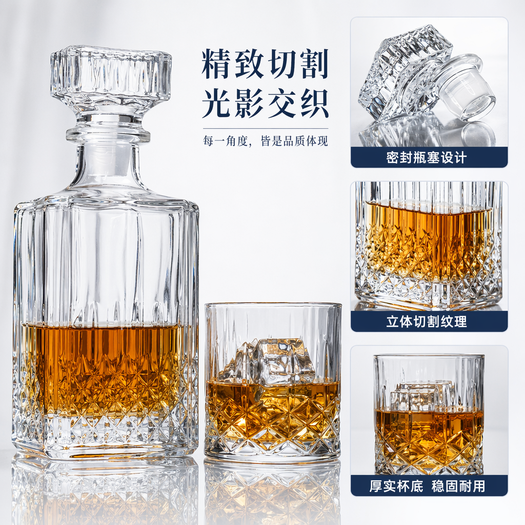 Transparent glass wine bottle with glass cup set, high borosilicate heat-resistant and explosion-proof household wine ware