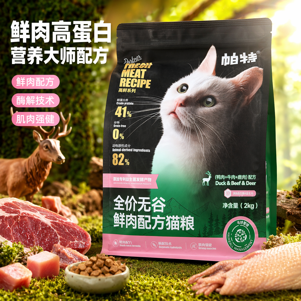 Black packaging bag cat food, pet dry food, universal nutritious and balanced staple food Specification image