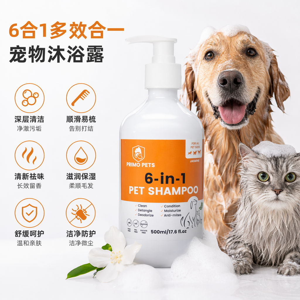 白色按压瓶装宠物洗护用品温和清洁香氛留香