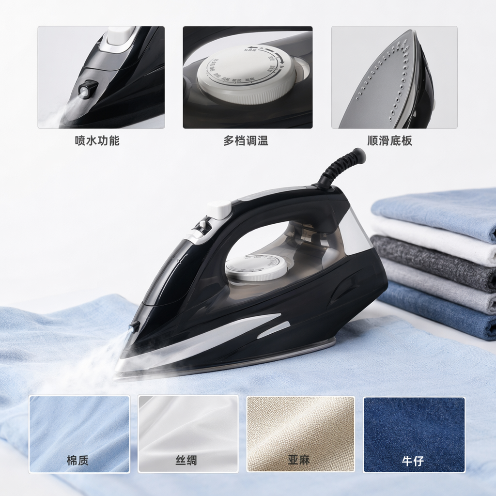 黑色电熨斗家用蒸汽挂烫机便携式干湿两用熨衣神器