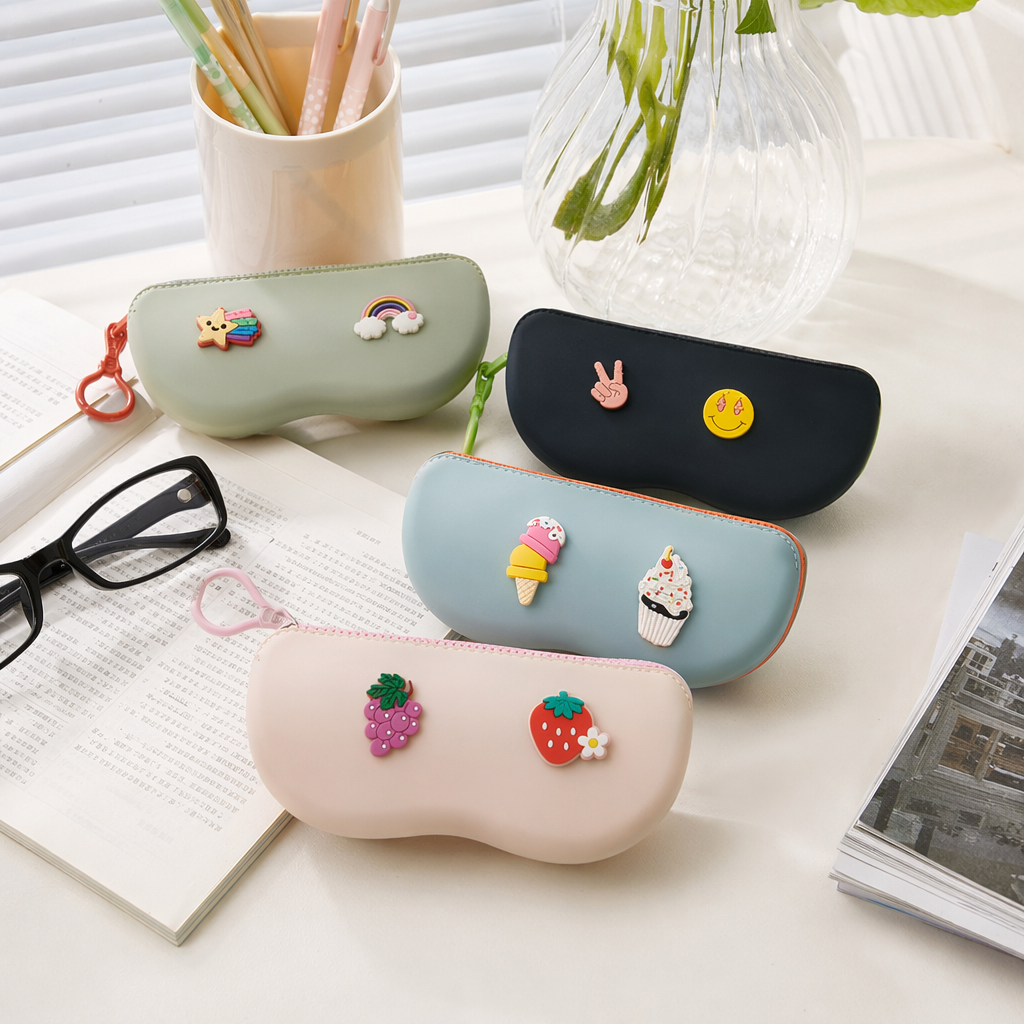 Colorful cartoon glasses case, portable soft rubber scratch-resistant glasses case, specially designed for students and children details Picture