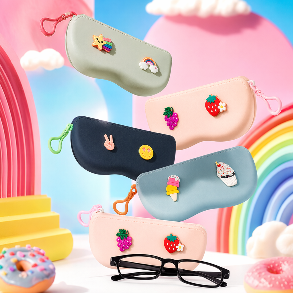 Colorful cartoon glasses case, portable soft rubber scratch-resistant glasses case, specially designed for students and children Specification image