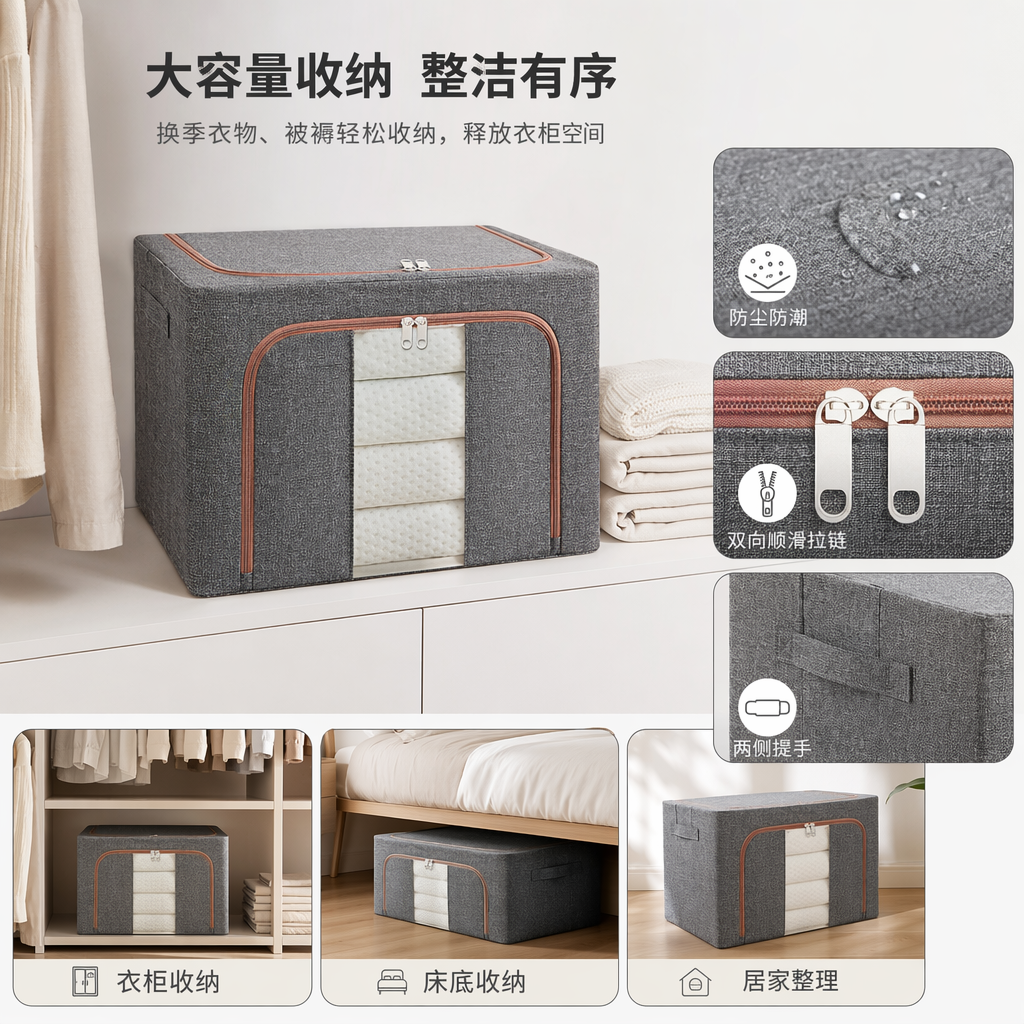 灰色塑料收纳箱家用整理箱大容量防尘带盖可叠放
