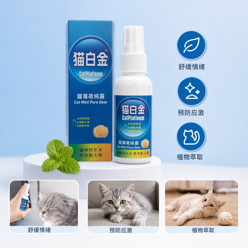 Cat's platinum blue packaging box catnip hydrosol is refreshing and soothing, specially designed for pets