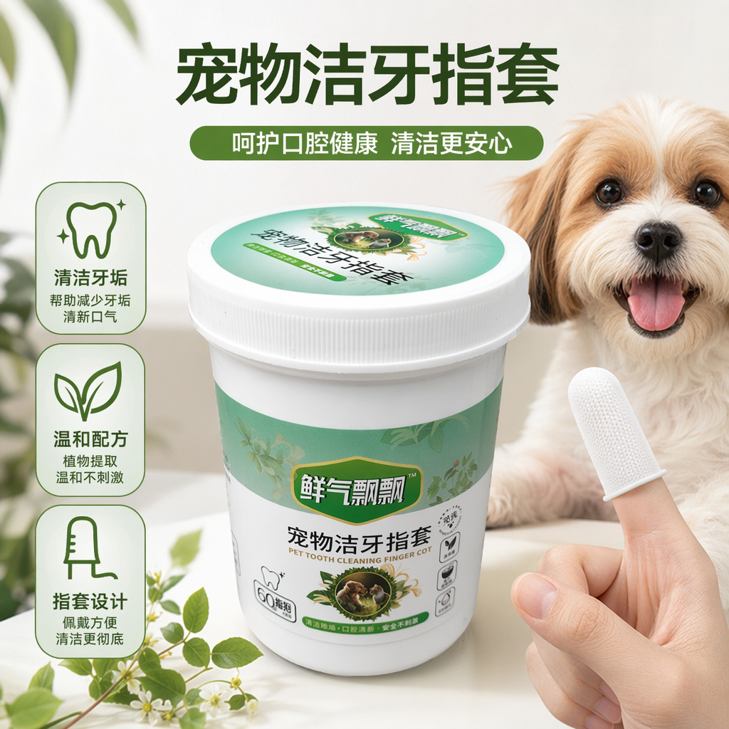 白色容器宠物洁牙指套 硅胶柔软清洁牙垢狗狗猫咪通用