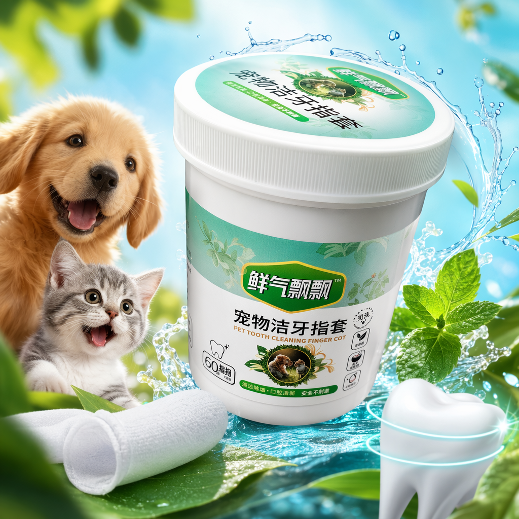 White container pet teething finger cots, silicone soft for cleaning tartar, suitable for both dogs and cats Specification image