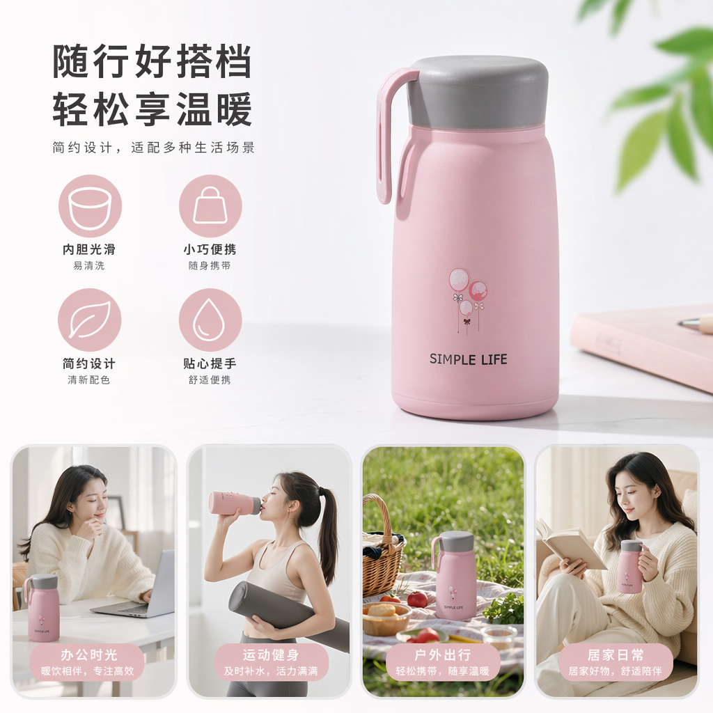 彩色保温杯 不锈钢真空隔热便携水杯 多色可选