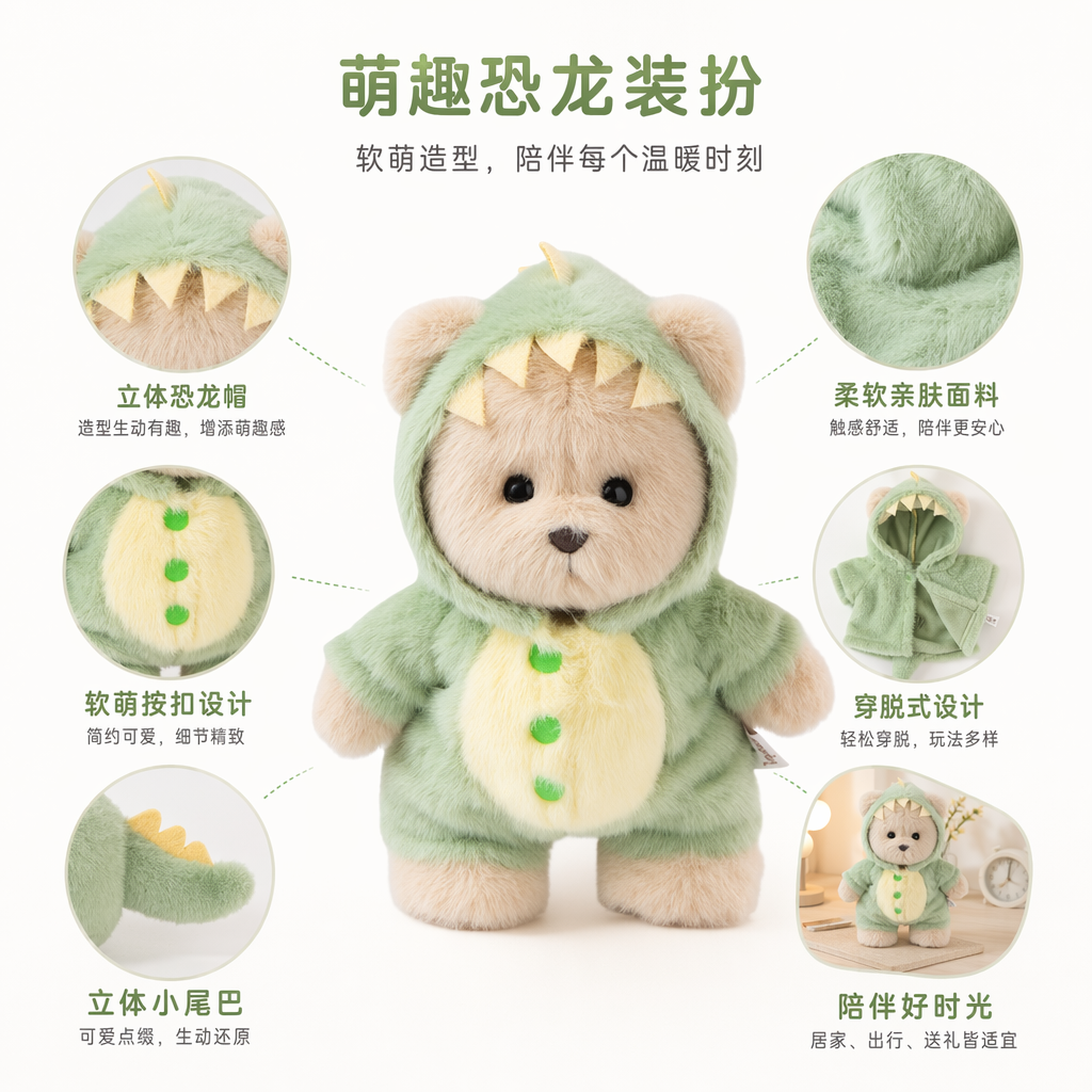 绿色恐龙连体衣泰迪熊玩偶儿童可爱毛绒家居服