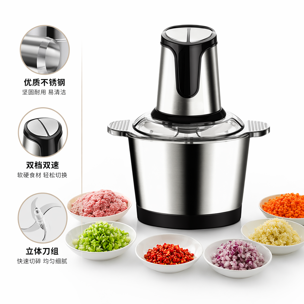 银色家用多功能搅拌机 静音破壁绞肉打蛋奶昔料理机