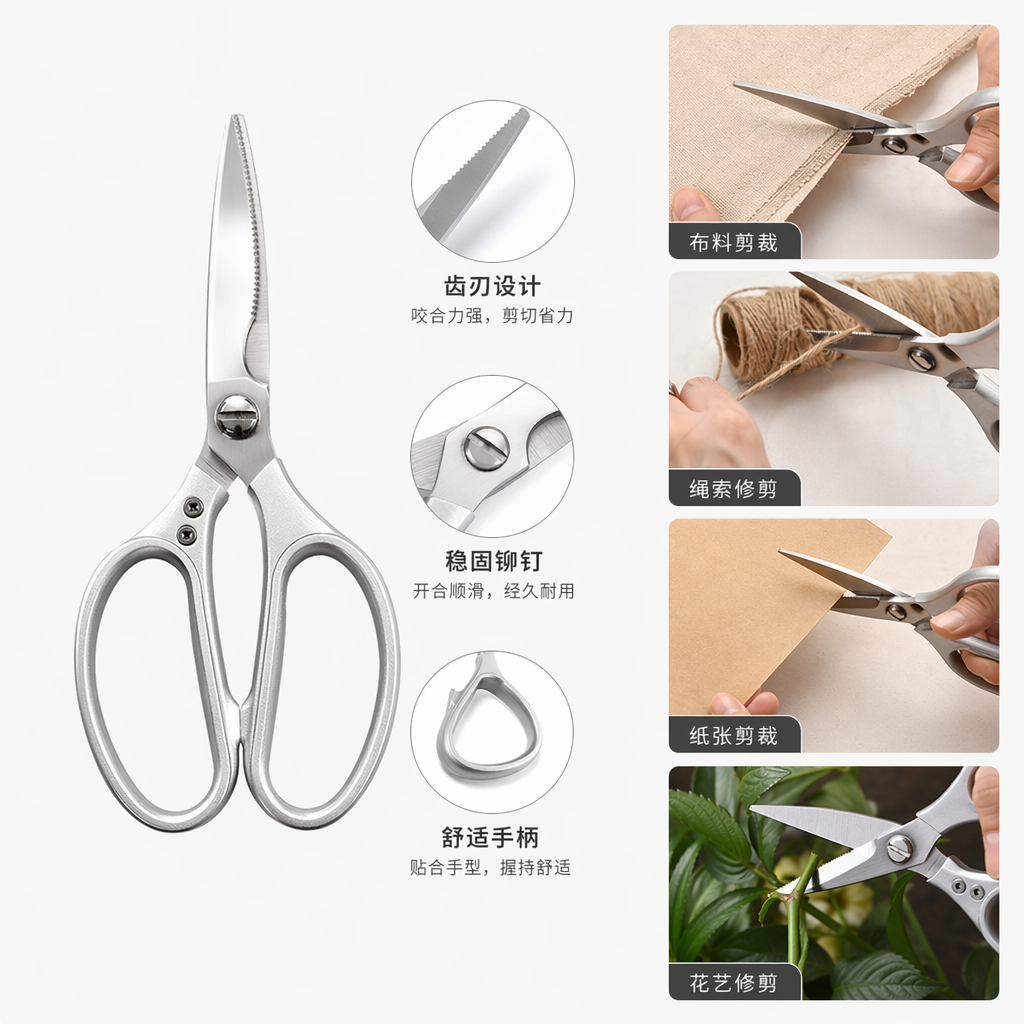 银色不锈钢裁布剪刀家用多功能园艺修剪剪刀