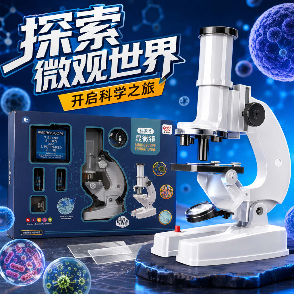 Blue packaging box microscope toy, children's science experiment equipment, magnifying observation Specification image