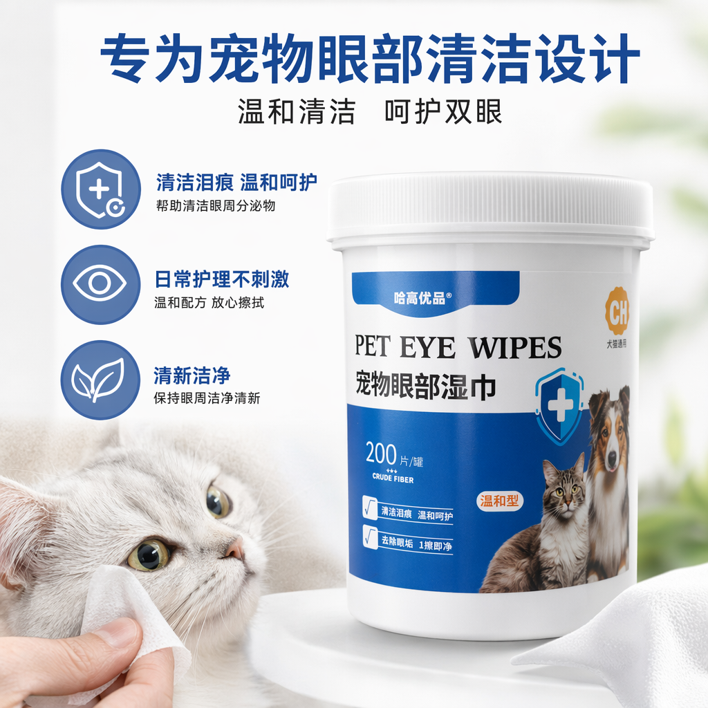 White canned pet eye wipes gently clean and remove tear stains, suitable for both cats and dogs