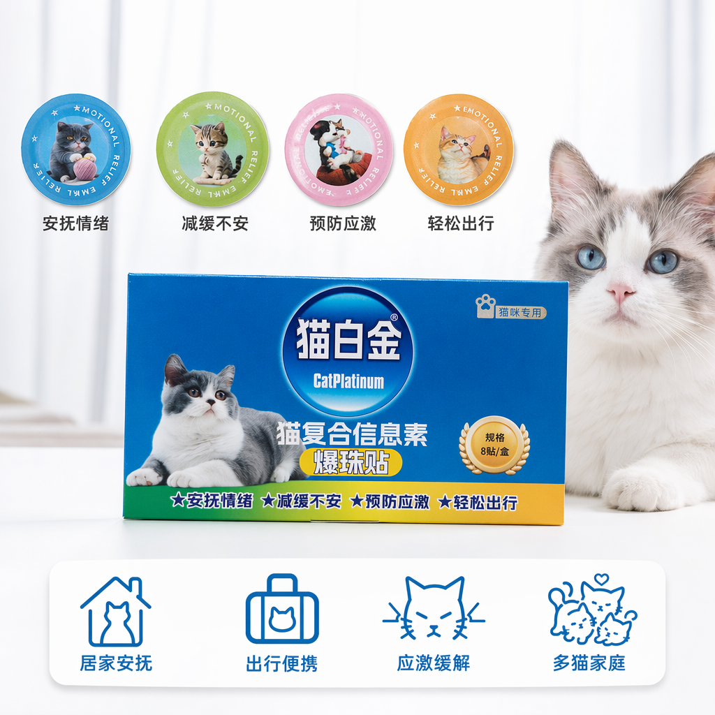 Cat platinum blue packaging box with composite pheromone bead stickers