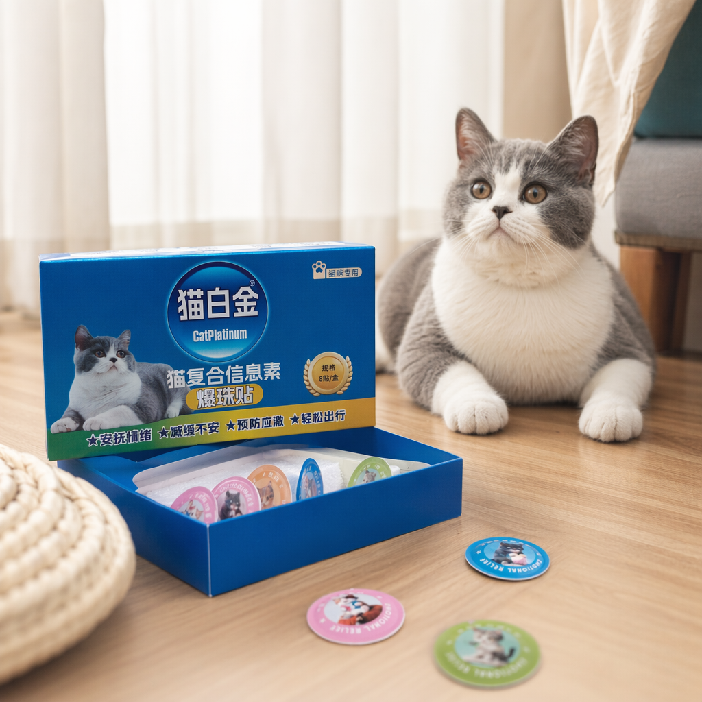 Cat platinum blue packaging box with composite pheromone bead stickers details Picture
