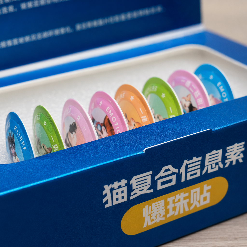 Cat platinum blue packaging box with composite pheromone bead stickers Application Scenario
