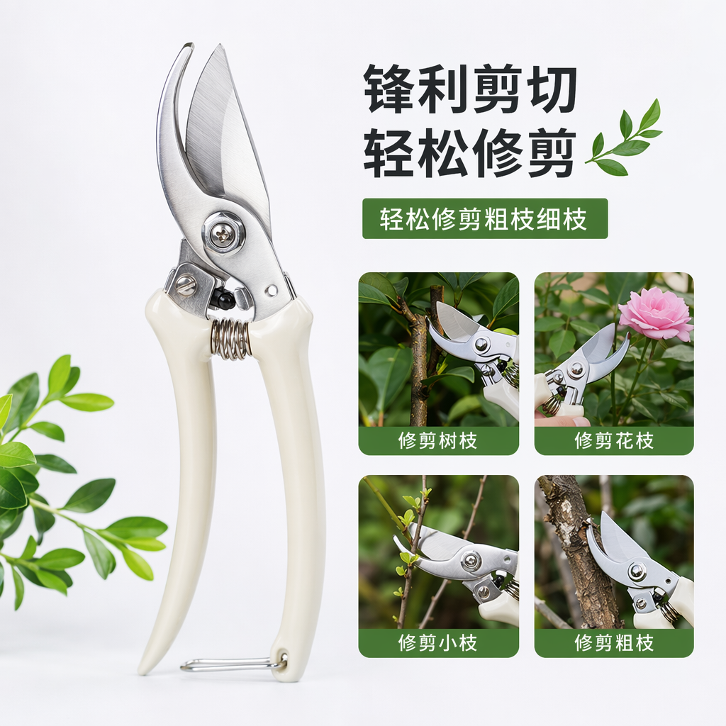 绿色包装园艺剪刀不锈钢锋利修枝剪家用园艺工具