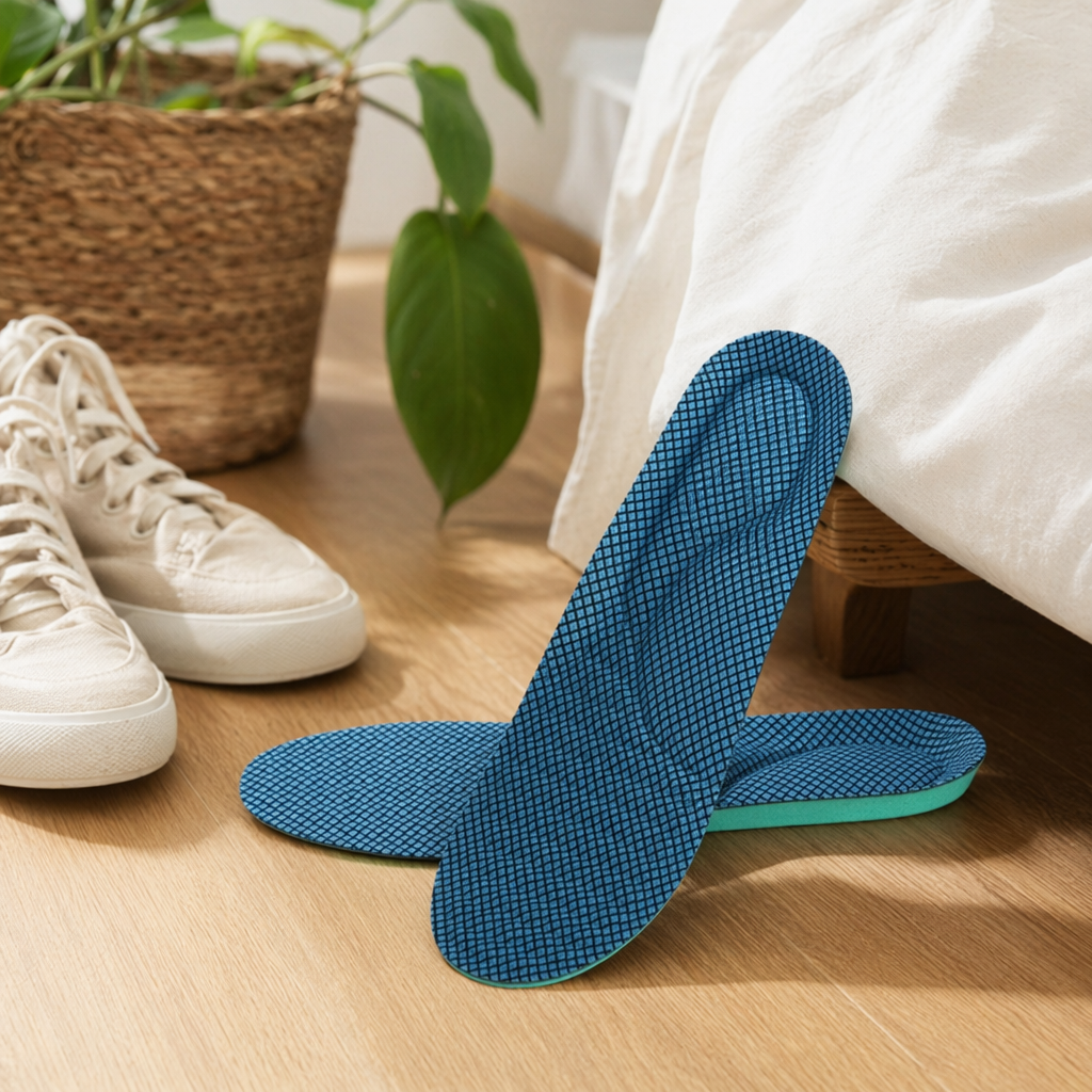 The blue grid shock-absorbing thickened insoles are unisex, breathable, pressure-reducing, comfortable and height-increasing details Picture
