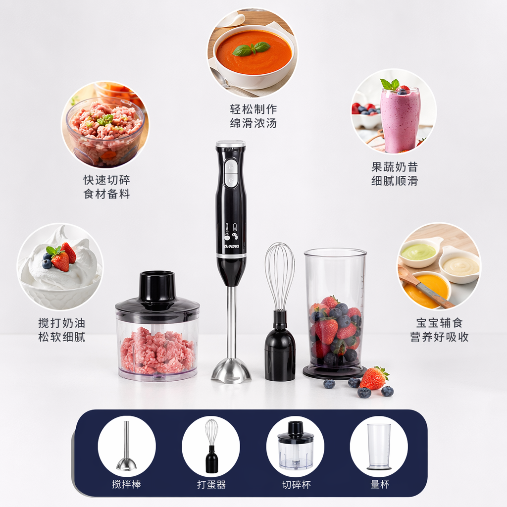黑色手持搅拌机含配件家用多功能便携式打蛋搅奶器