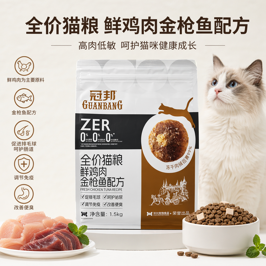 银色包装袋猫粮天然无谷高蛋白成猫专用
