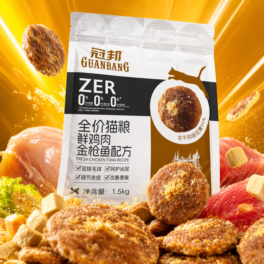 Silver packaging bag cat food, natural, grain-free, high protein, specially designed for adult cats Specification image
