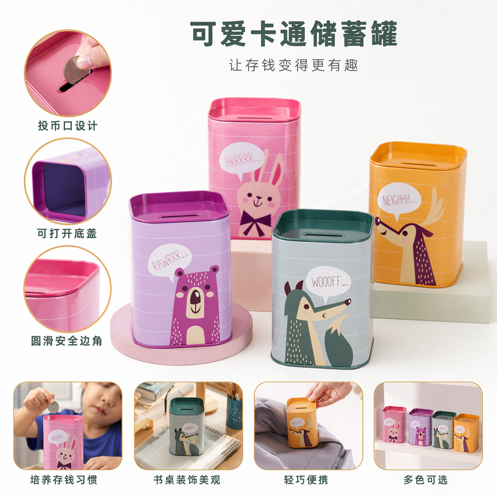 彩色动物造型陶瓷存钱罐儿童益智储蓄罐创意家居摆件