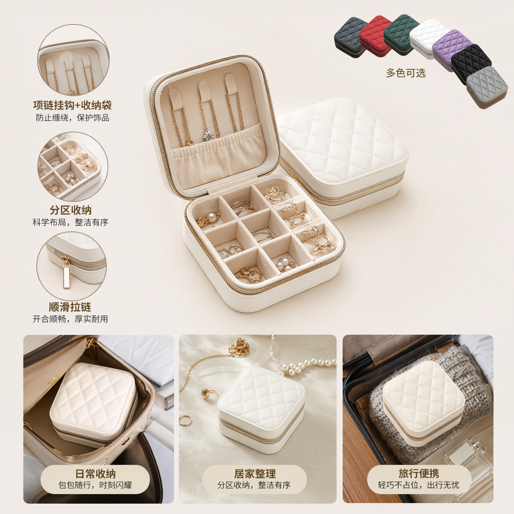 彩色菱格绒布首饰盒 多层收纳防刮珠宝盒 礼品包装盒