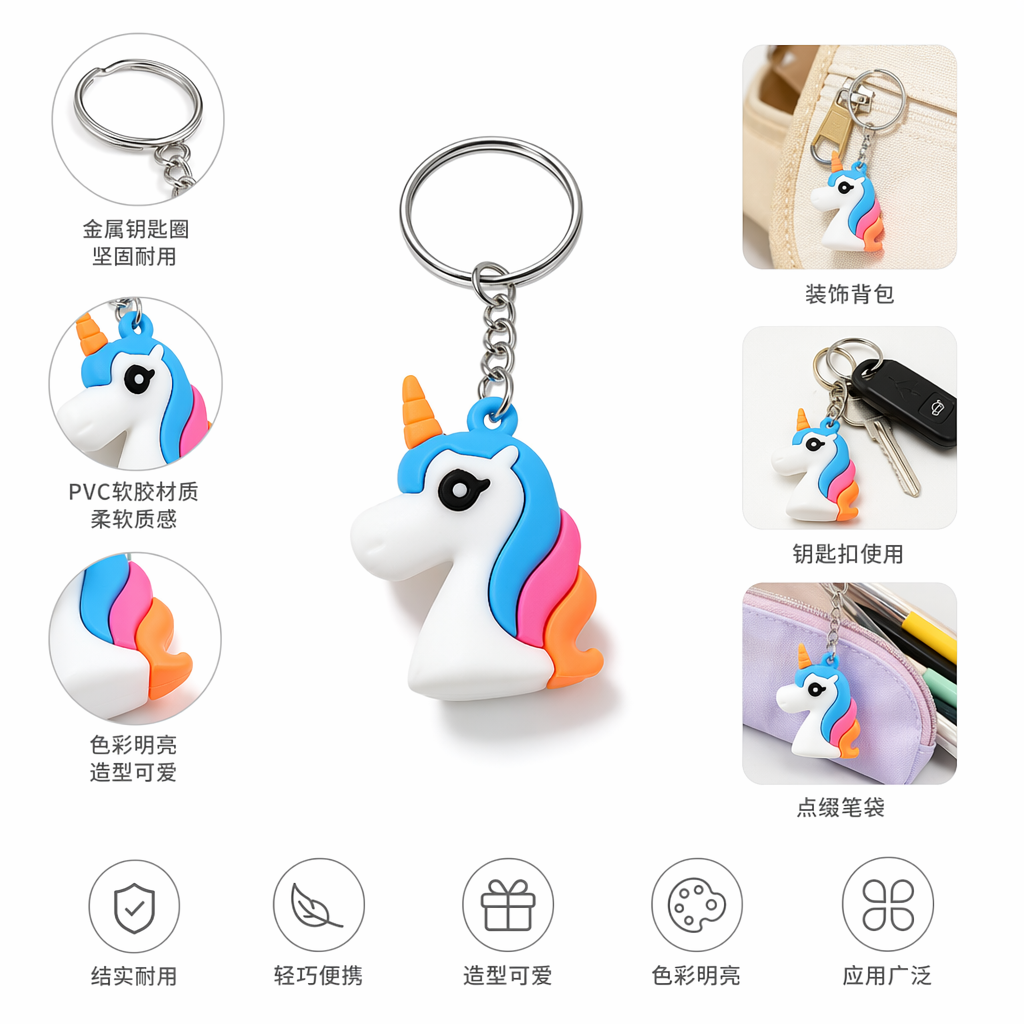 Colorful unicorn keychains, cute plush pendants, girls' bags, decorative small gifts