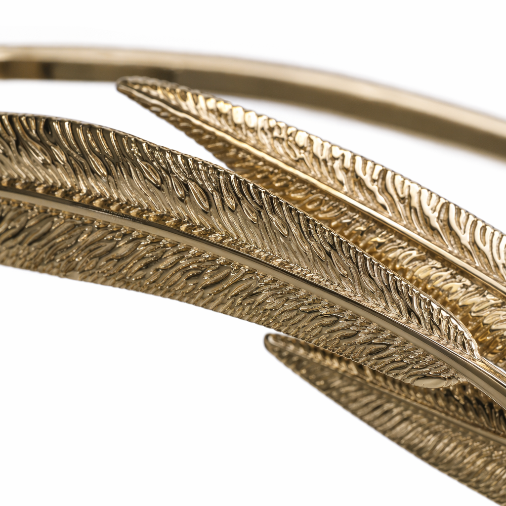 Golden leaf-shaped headwear with artificial plant decoration is a light and breathable wedding accessory for brides Application Scenario