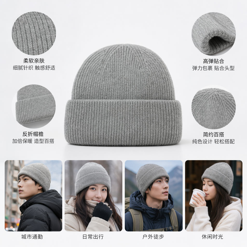 灰色针织帽 男女同款保暖毛线帽秋冬韩版休闲百搭