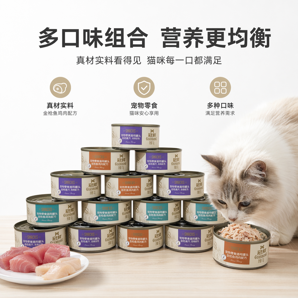 多罐装宠物零食猫用罐头 适口嫩滑营养均衡