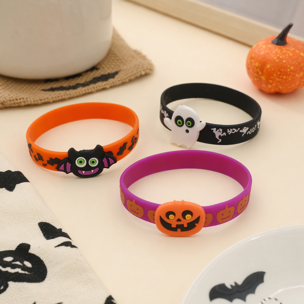Colorful Halloween ghost bat pumpkin shaped plastic wristband details Picture