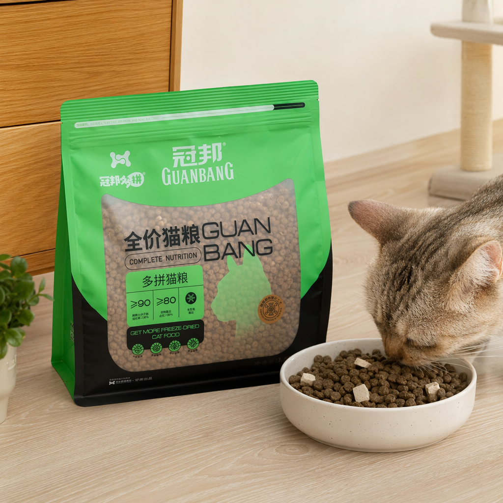 Green cat food bags, pet staple food, balanced nutrition, easy to digest, natural formula details Picture