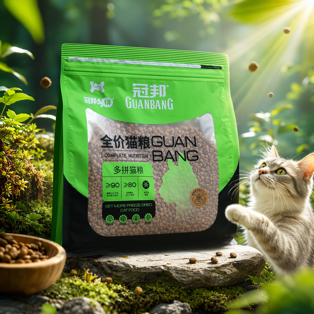 Green cat food bags, pet staple food, balanced nutrition, easy to digest, natural formula Specification image