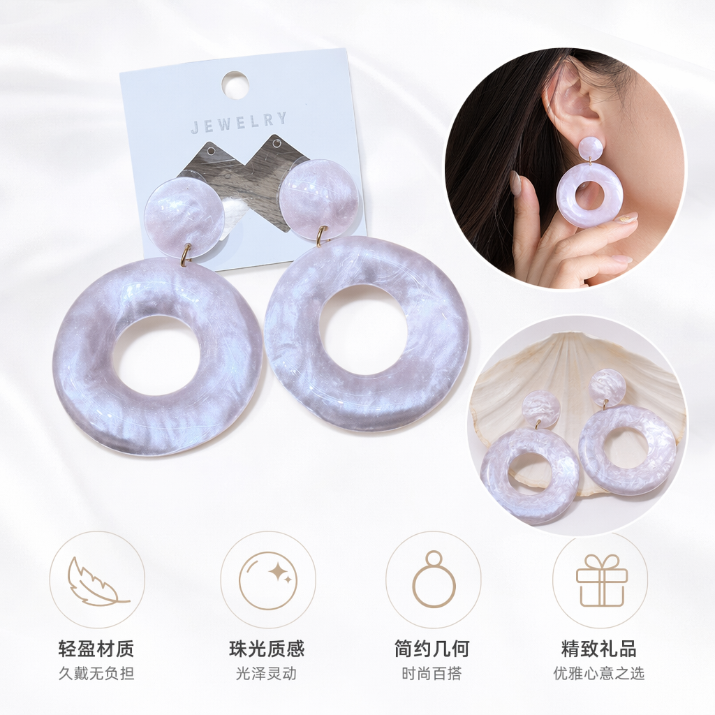 粉色双层圆环耳环时尚简约百搭耳饰