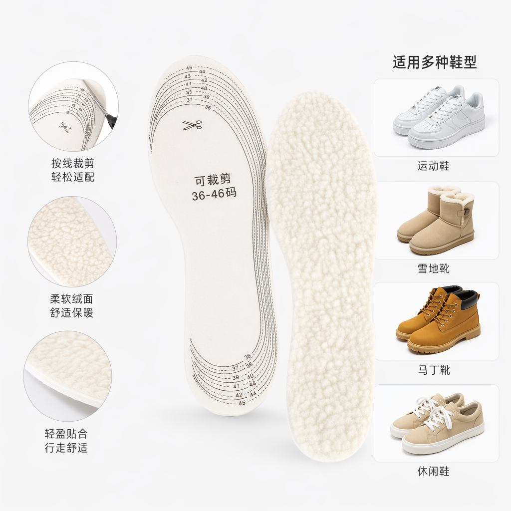 The thickened white plush warm insoles are anti-slip and sweat-absorbent, suitable for all seasons