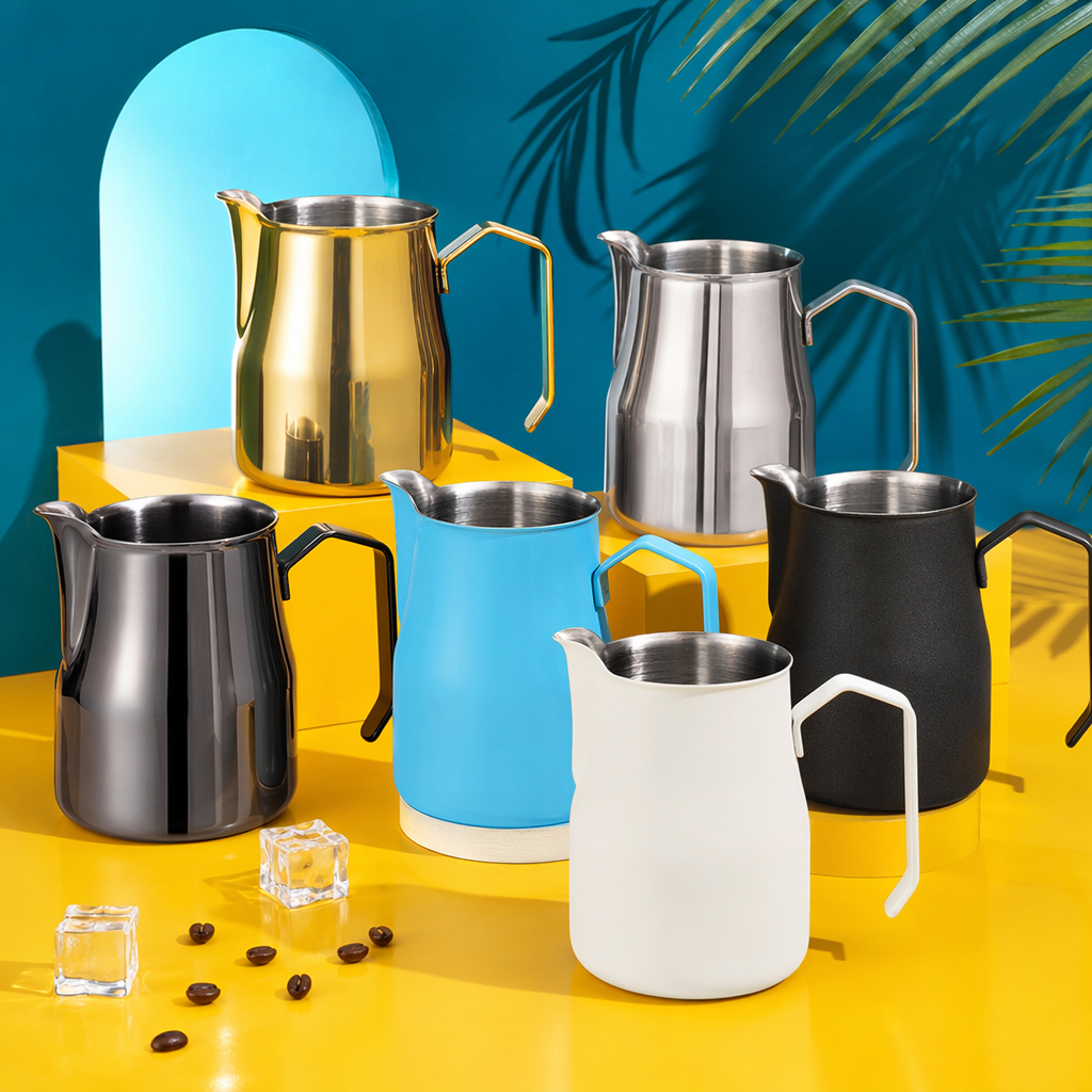 多彩奶泡壶 手动打奶器 咖啡拉花工具 不锈钢奶泡器 Specification image
