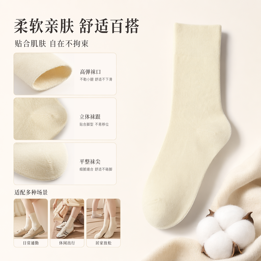 米白色莫代尔薄款船袜 亲肤柔软不易滑落