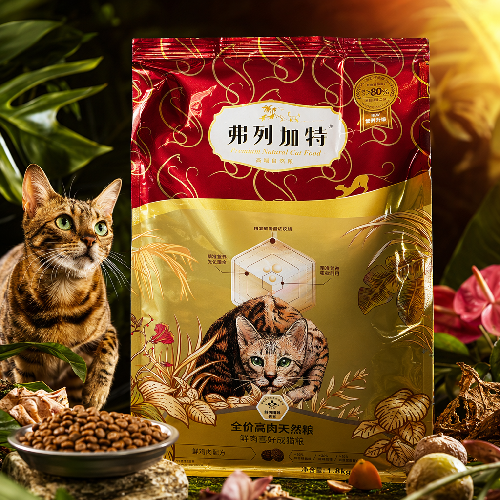 Red packaging bag cat food is a natural, grain-free, nutritionally balanced pet food specially designed for adult cats Specification image