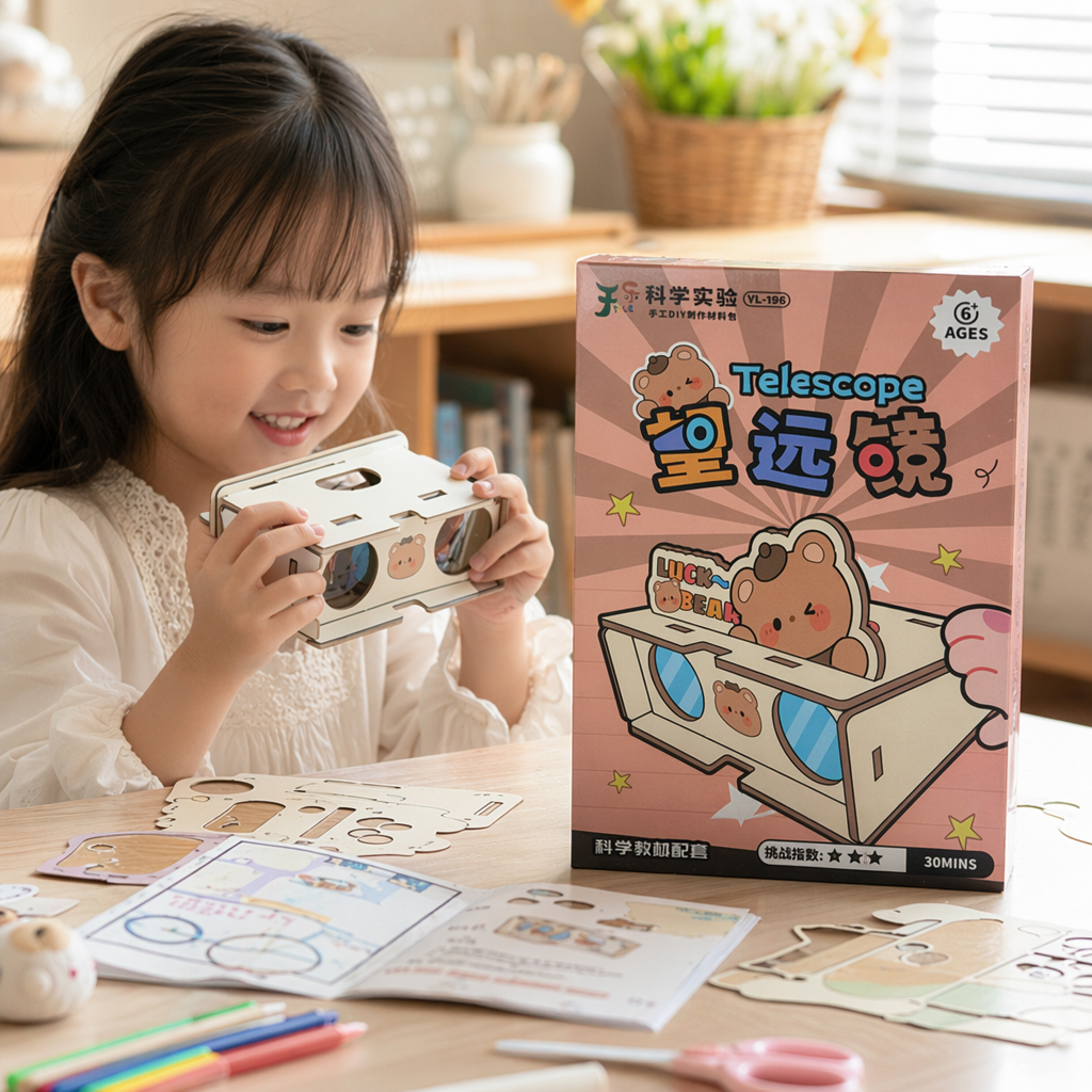 Pink packaging box telescope science experiment material pack Children's physics Optics DIY set details Picture