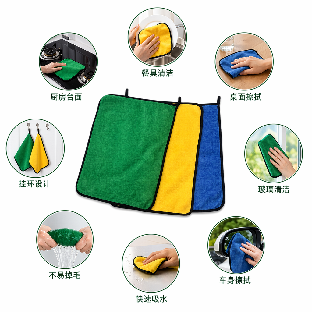 三色撞色设计绿色黄色蓝色毛巾纯棉吸水速干