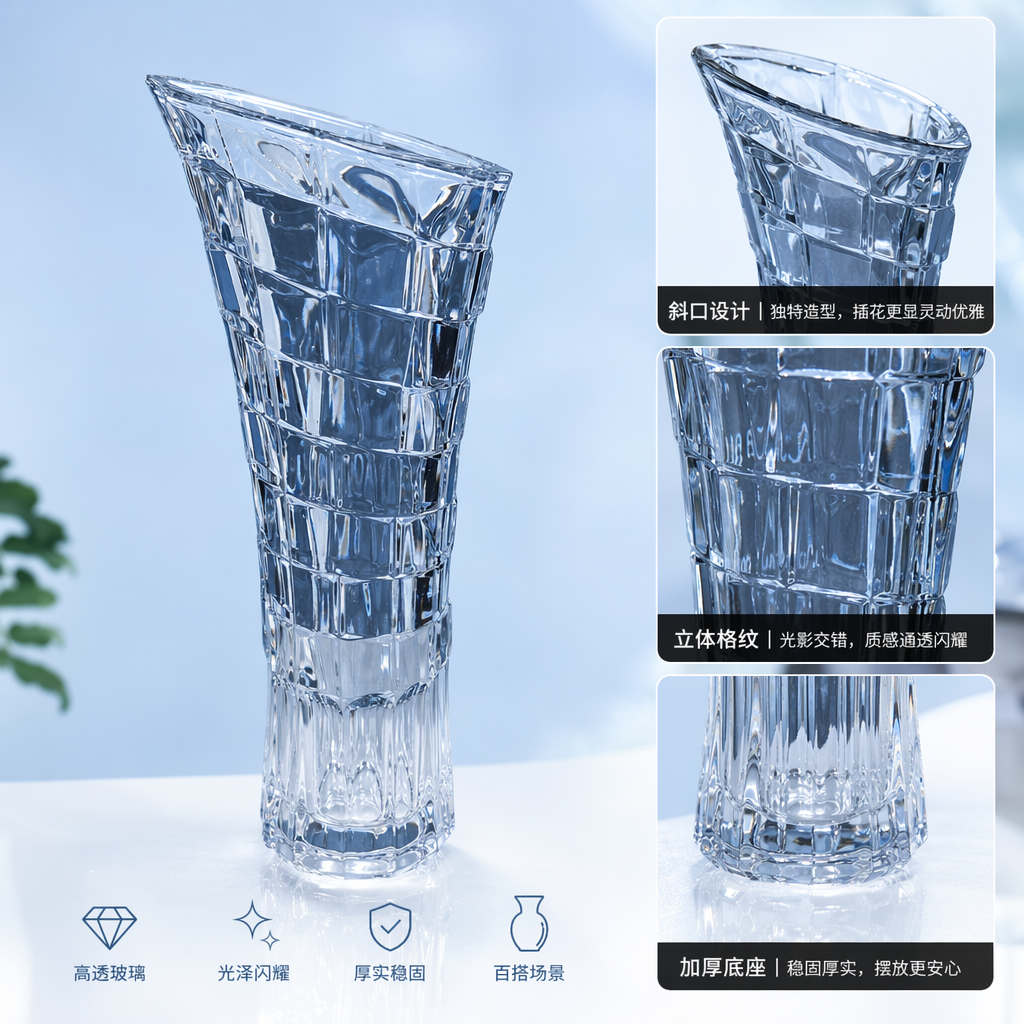 透明玻璃花瓶北欧简约客厅插花装饰摆件高透光耐热