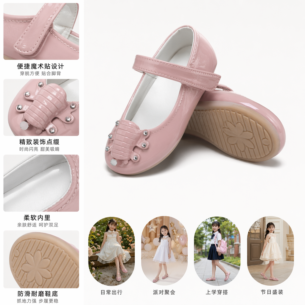四双彩色女童玛丽珍鞋舒适防滑透气童鞋