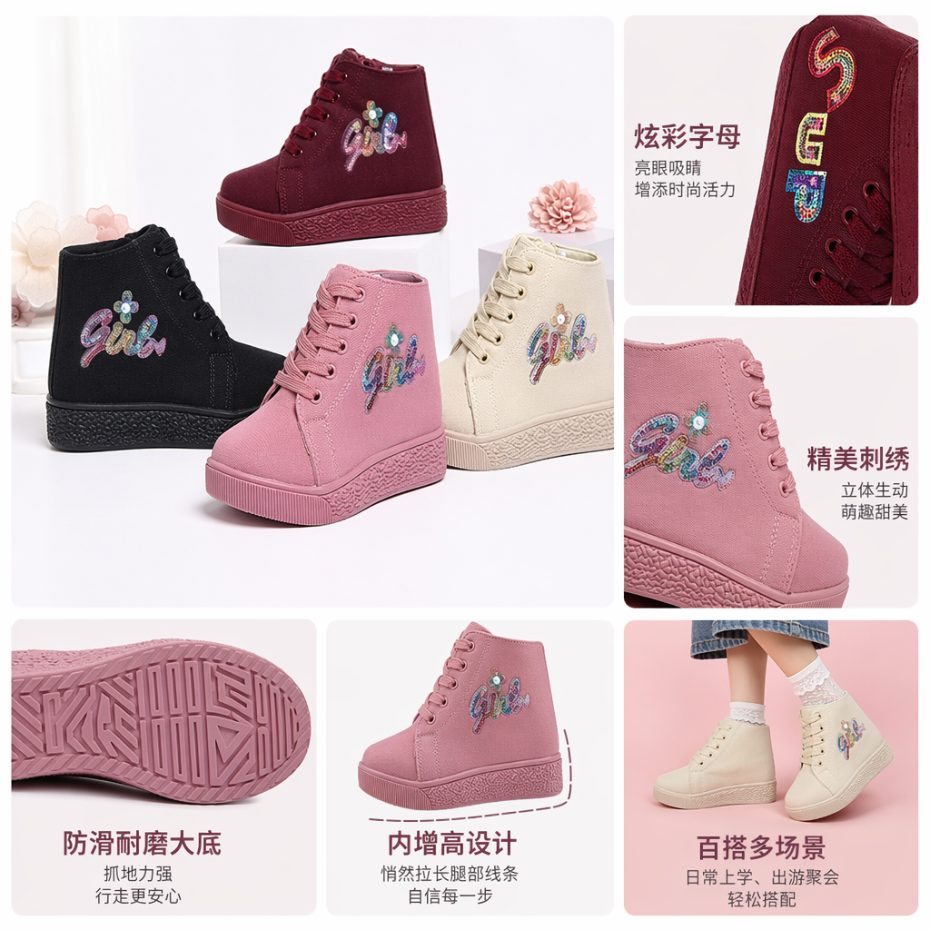Colorful children's high-top shoes for spring and autumn, breathable and anti-slip soft-soled sports shoes