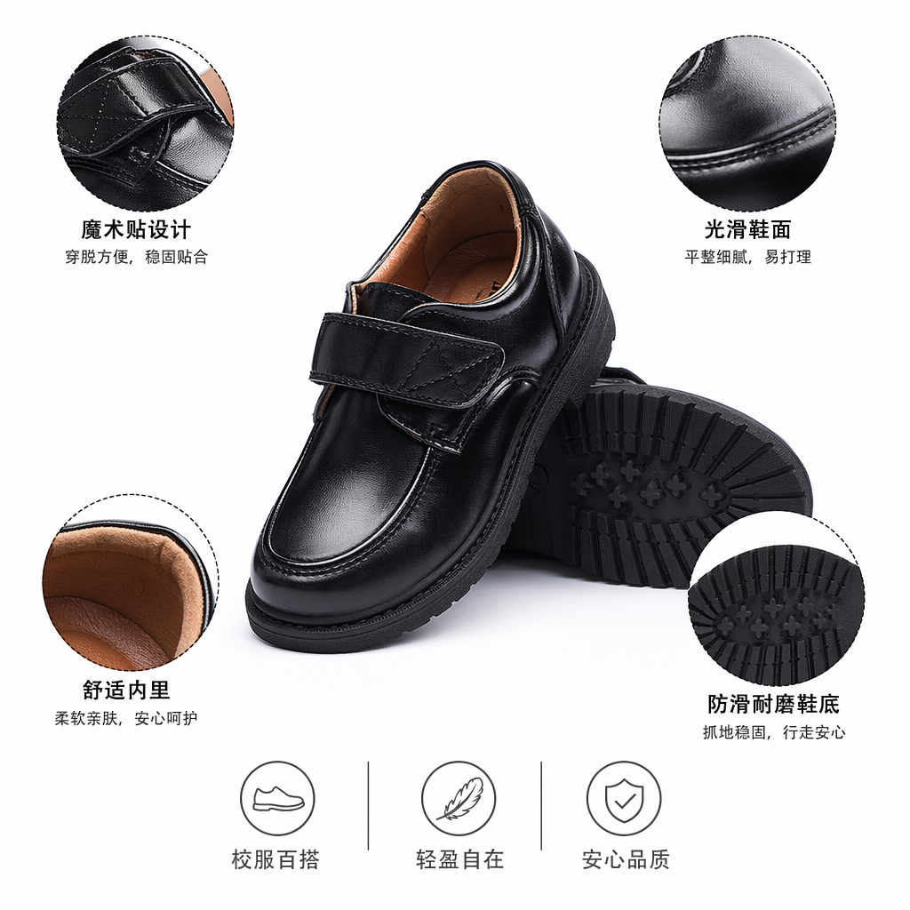 黑色学生皮鞋男款休闲正装百搭舒适透气软底