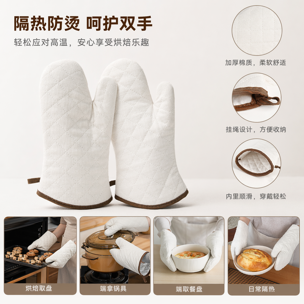 白色绗缝烤箱手套