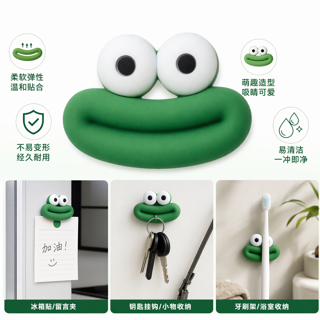 Creative handcrafted green frog-shaped clay figurines for home decoration