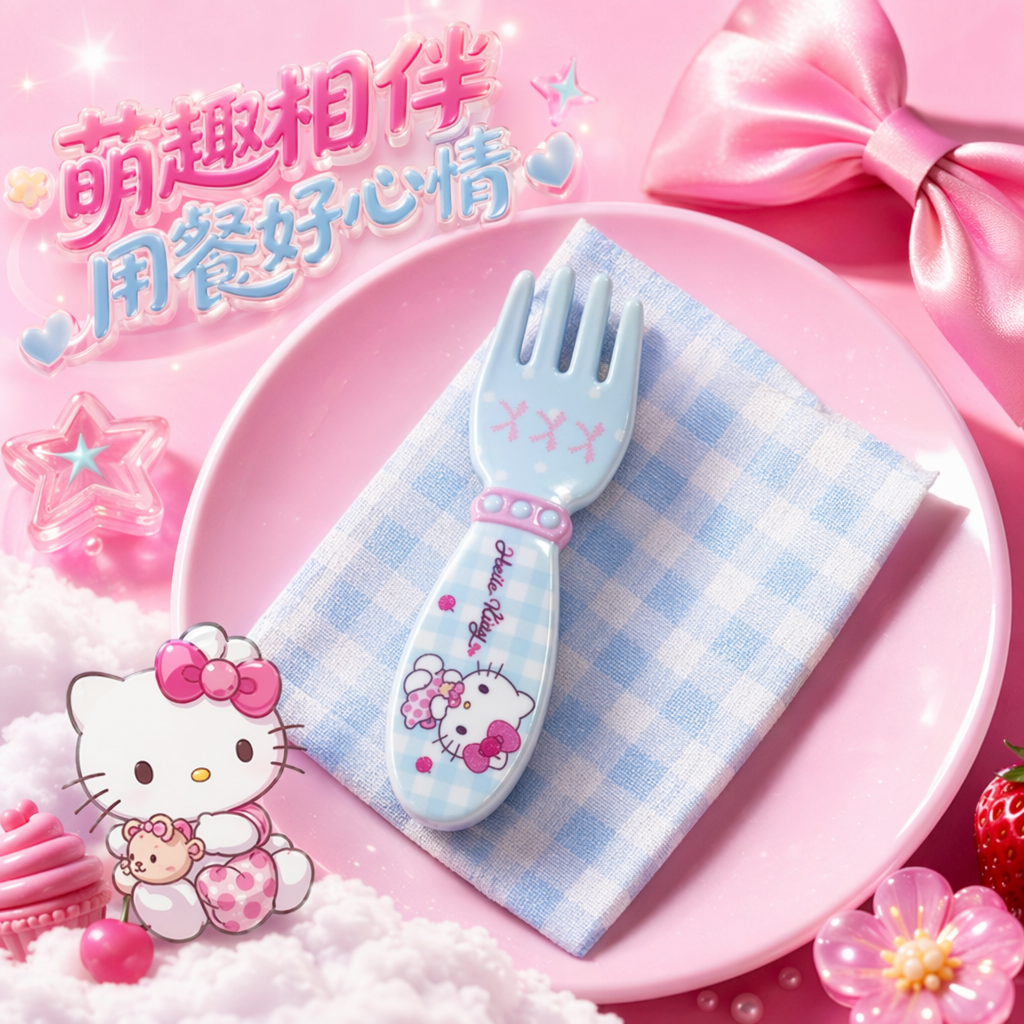 蓝色Hello Kitty叉子细节图