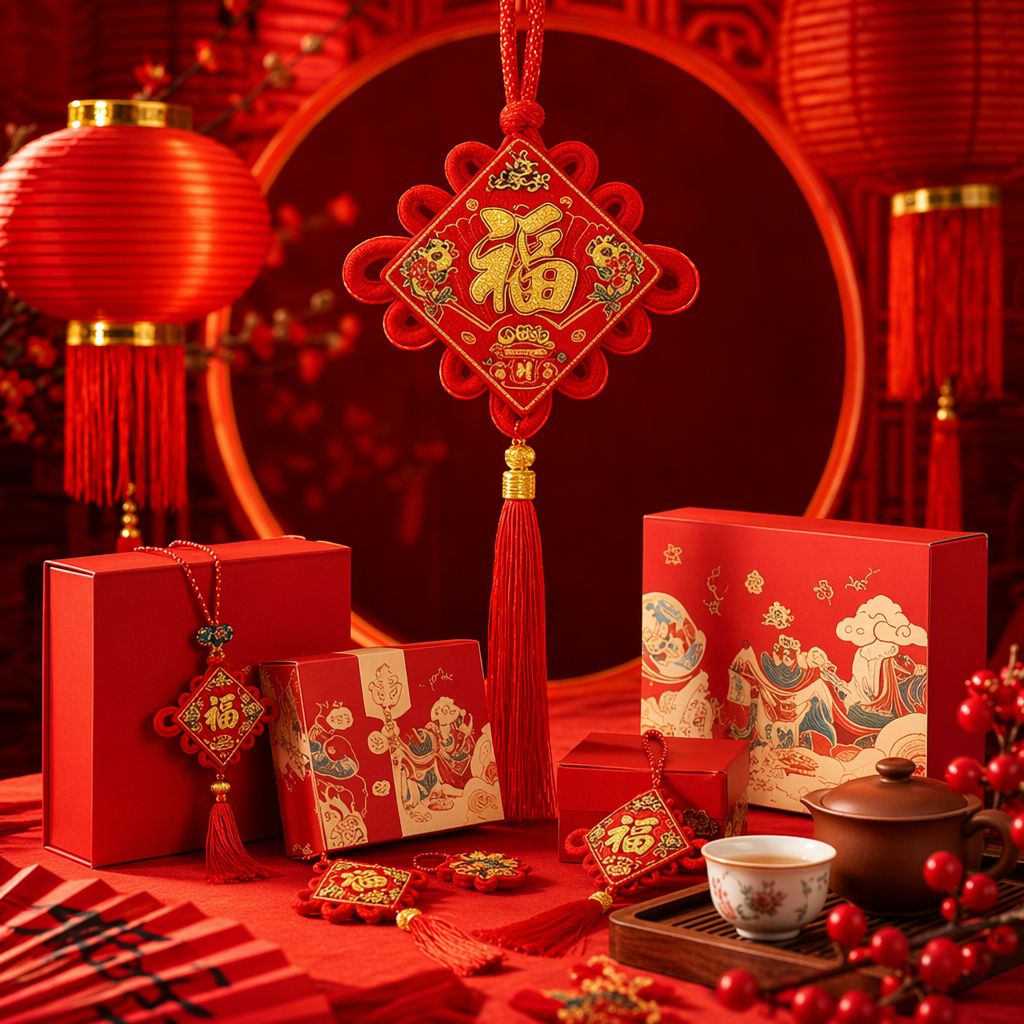 Red New Year gift box set, a festive New Year gift box, is an ideal choice for New Year greetings and gifts during the Spring Festival Specification image