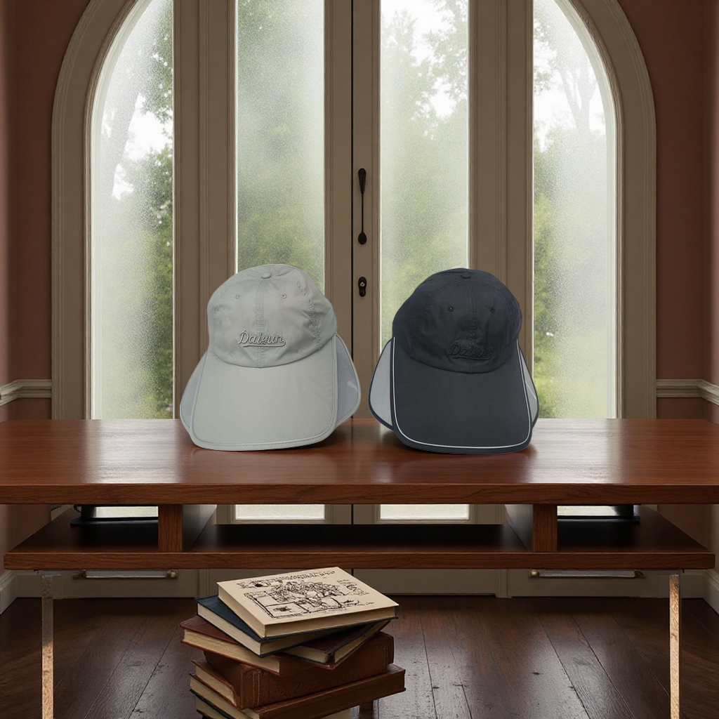 The grey and black two-tone sun hat is unisex, sun-protective, breathable and foldable Specification image