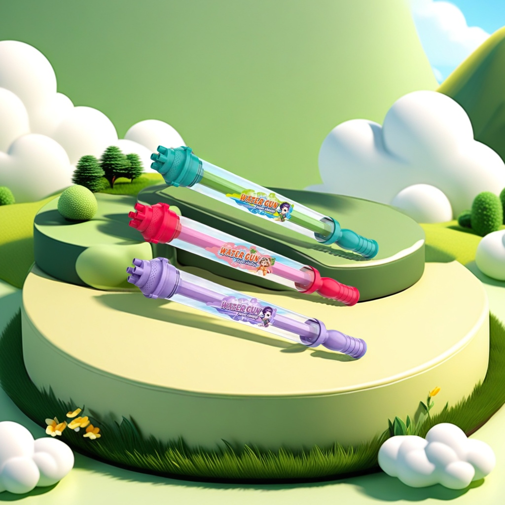 Colorful water gun toy: green, pink and purple three-color variable hole firework water gun, transparent tube body, multi-hole nozzle, rotating switch Specification image